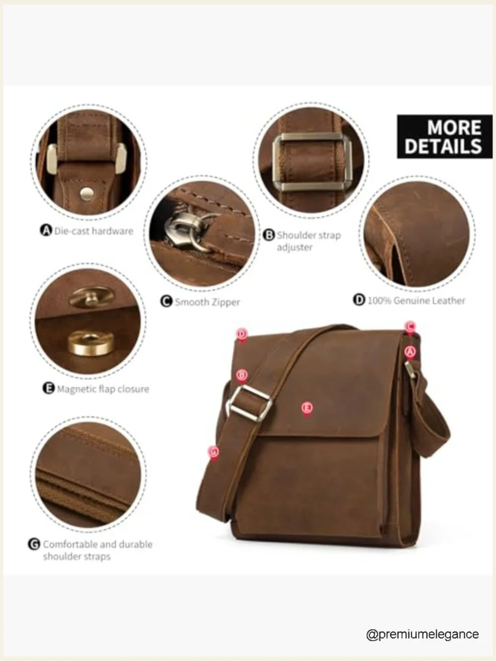 Leather Crossbody Messenger Bag for Men Work Travel Casual